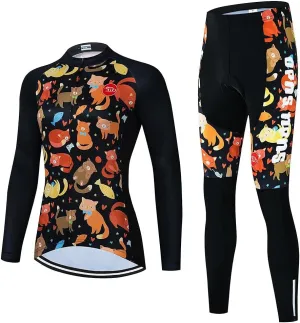 Women's Cycling Clothing Set Long Sleeve Road Bike Shirt Cycling Jersey Bicycle Pants with Gel Padded