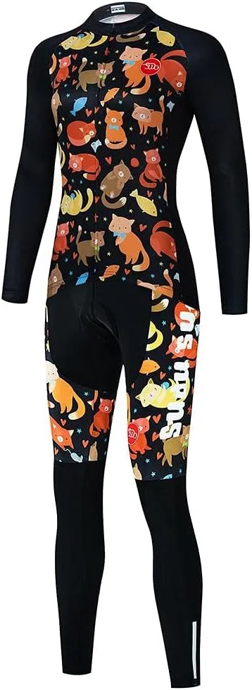 Women's Cycling Clothing Set Long Sleeve Road Bike Shirt Cycling Jersey Bicycle Pants with Gel Padded