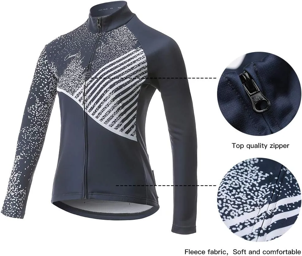 Women's Cycling Jersey Thermal Shirt Top Autumn Winter Long Sleeve Bicycle Jacket Close-Fitting