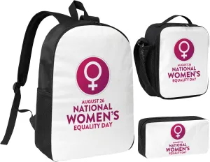 Women's Equality Day 2025 Backpack Set Lightweight Laptop Backpack Lunch Bag with Pencil Case for Women Men Travel Work