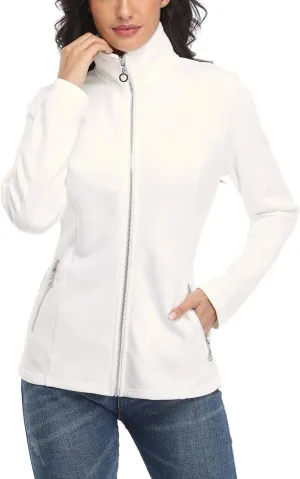 Women's Full-zip Jacket Stand Collar Sweatshirt Hoodless Cotton Slim Fit Running Jackets with Pockets