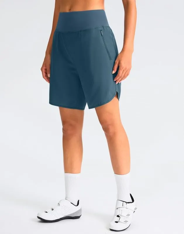 Women's Mountain Bike Shorts 4D Padded Cycling Shorts with Zipper Pockets High Waist Biking Riding Cycle Shorts