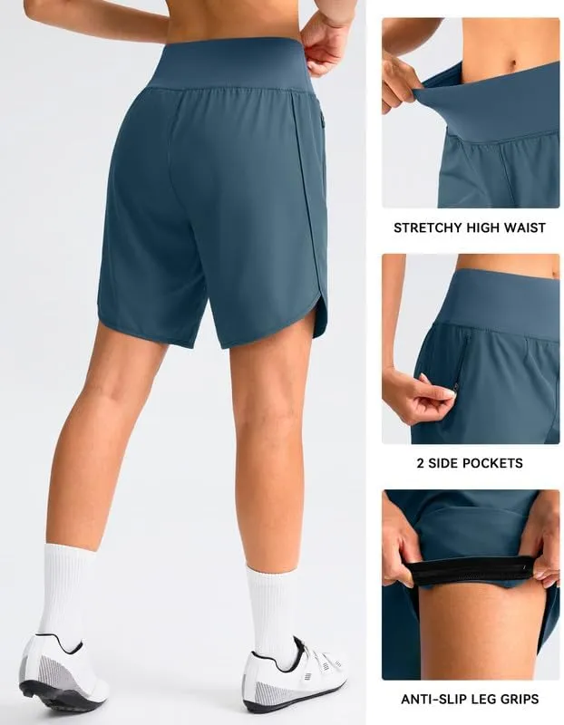 Women's Mountain Bike Shorts 4D Padded Cycling Shorts with Zipper Pockets High Waist Biking Riding Cycle Shorts