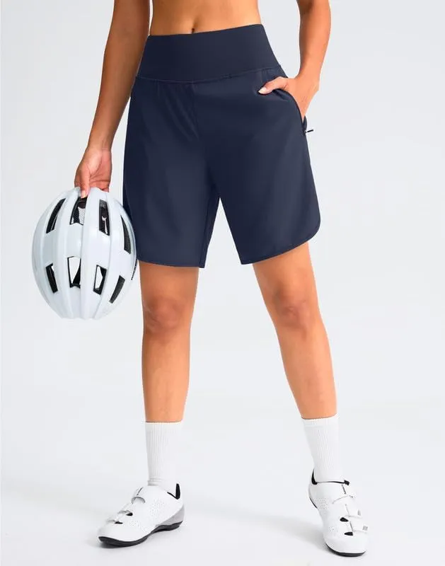 Women's Mountain Bike Shorts 4D Padded Cycling Shorts with Zipper Pockets High Waist Biking Riding Cycle Shorts