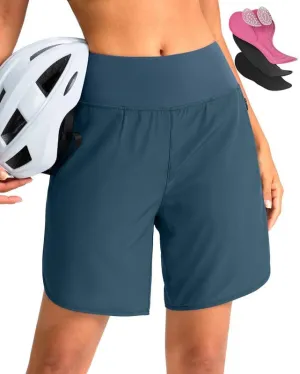 Women's Mountain Bike Shorts 4D Padded Cycling Shorts with Zipper Pockets High Waist Biking Riding Cycle Shorts