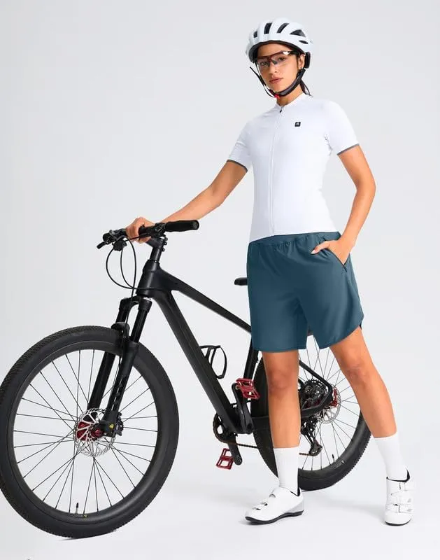 Women's Mountain Bike Shorts 4D Padded Cycling Shorts with Zipper Pockets High Waist Biking Riding Cycle Shorts