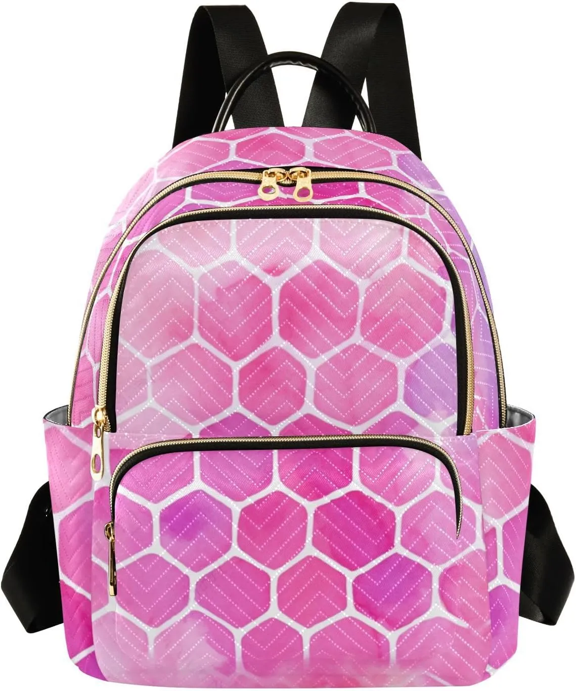 Women’s Small Fashion Backpack Red Hexagonal Grid Print Ladies Travel Daypack Aesthetic Shoulder Bag