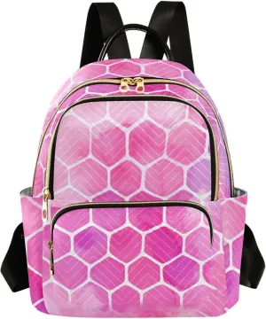 Women’s Small Fashion Backpack Red Hexagonal Grid Print Ladies Travel Daypack Aesthetic Shoulder Bag