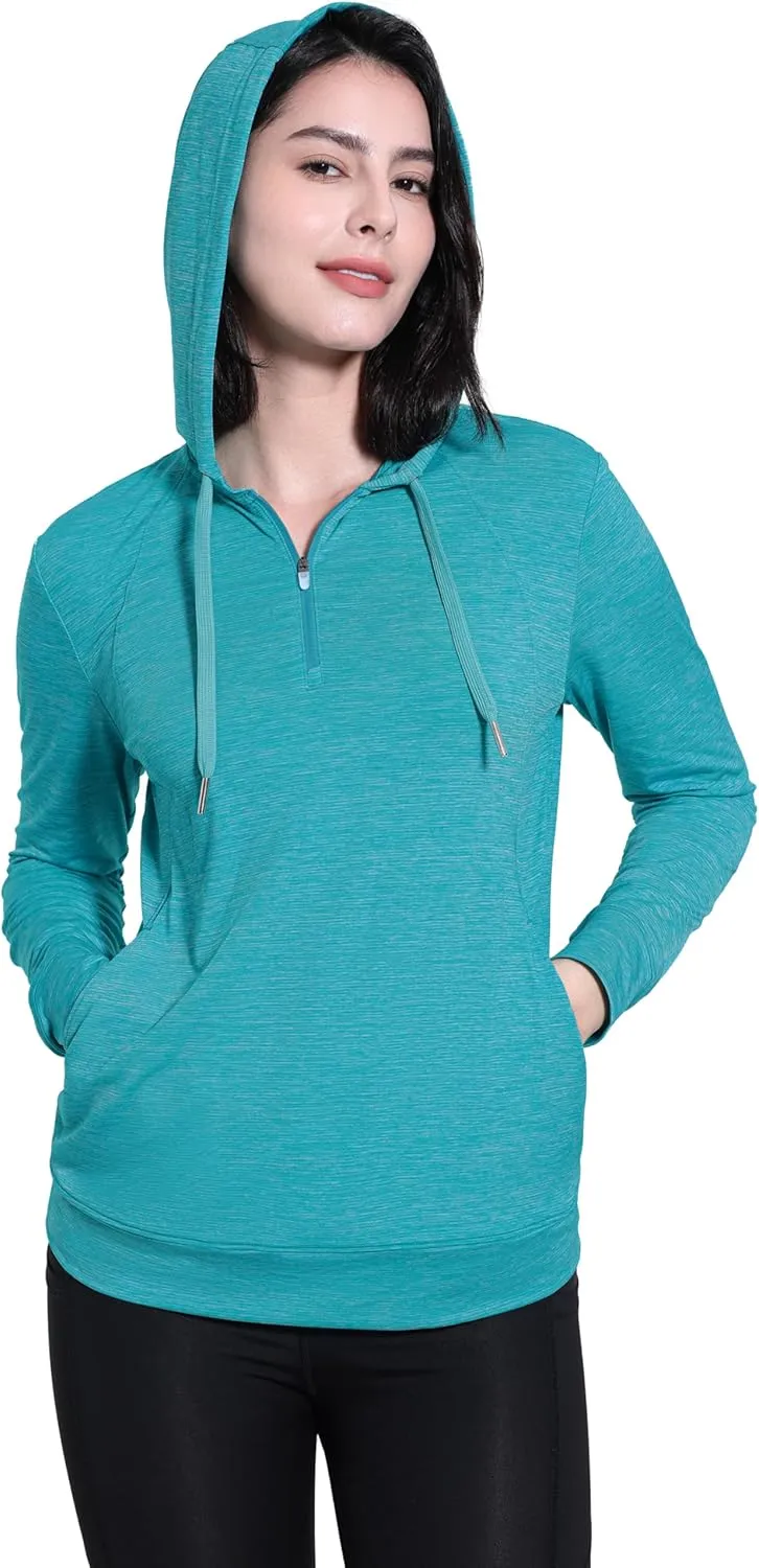 Womens UPF 50  1/4 Zip Pullover Hoodie Lightweight UV Shirt Long Sleeve Outdoor Athletic Tops with Pocket