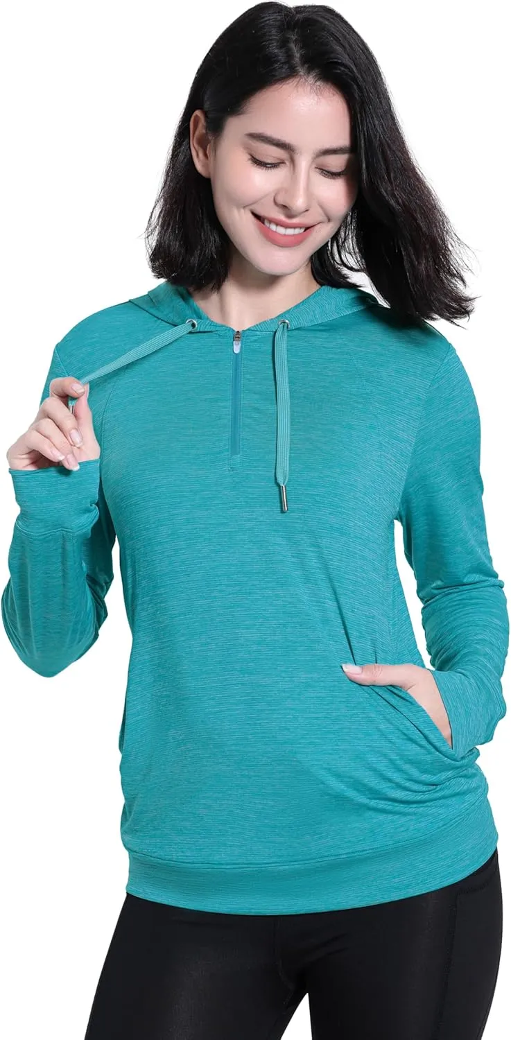 Womens UPF 50  1/4 Zip Pullover Hoodie Lightweight UV Shirt Long Sleeve Outdoor Athletic Tops with Pocket
