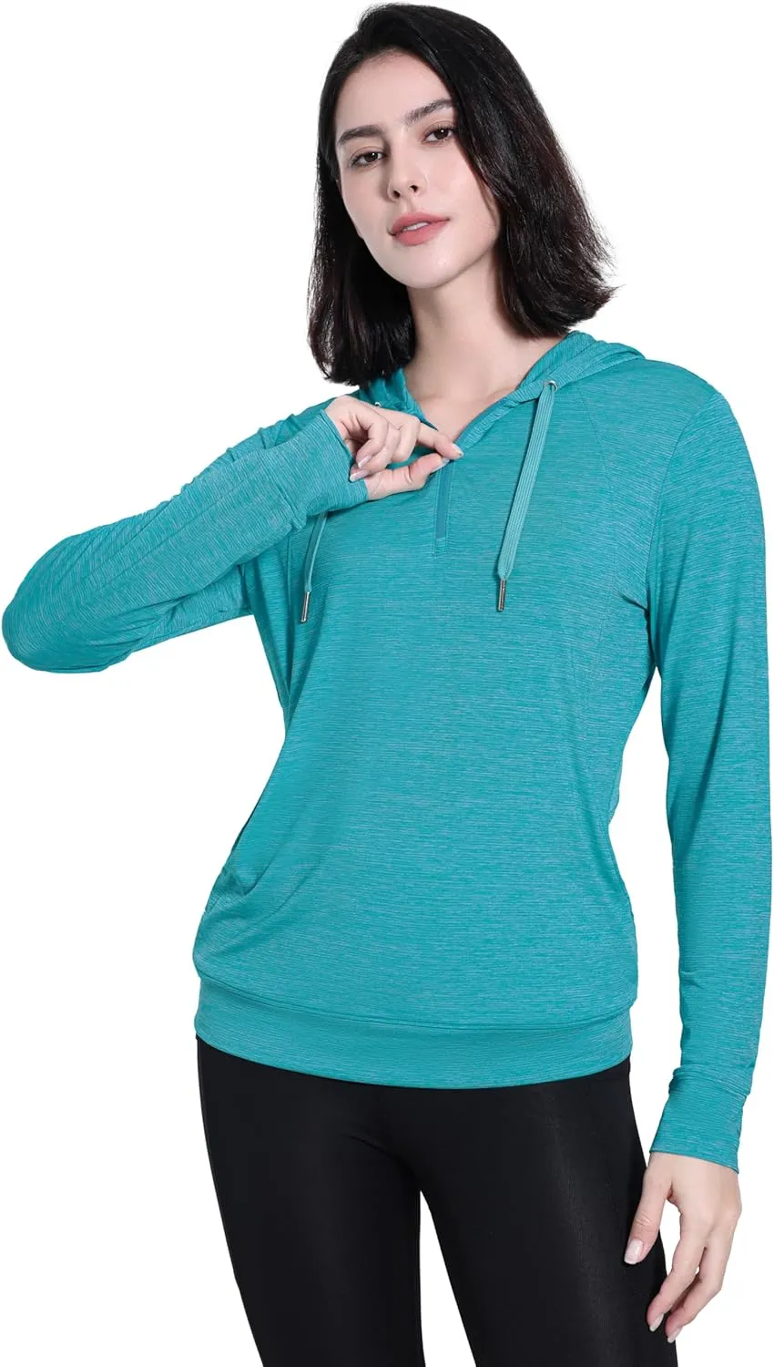 Womens UPF 50  1/4 Zip Pullover Hoodie Lightweight UV Shirt Long Sleeve Outdoor Athletic Tops with Pocket