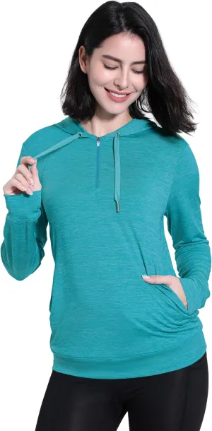 Womens UPF 50  1/4 Zip Pullover Hoodie Lightweight UV Shirt Long Sleeve Outdoor Athletic Tops with Pocket