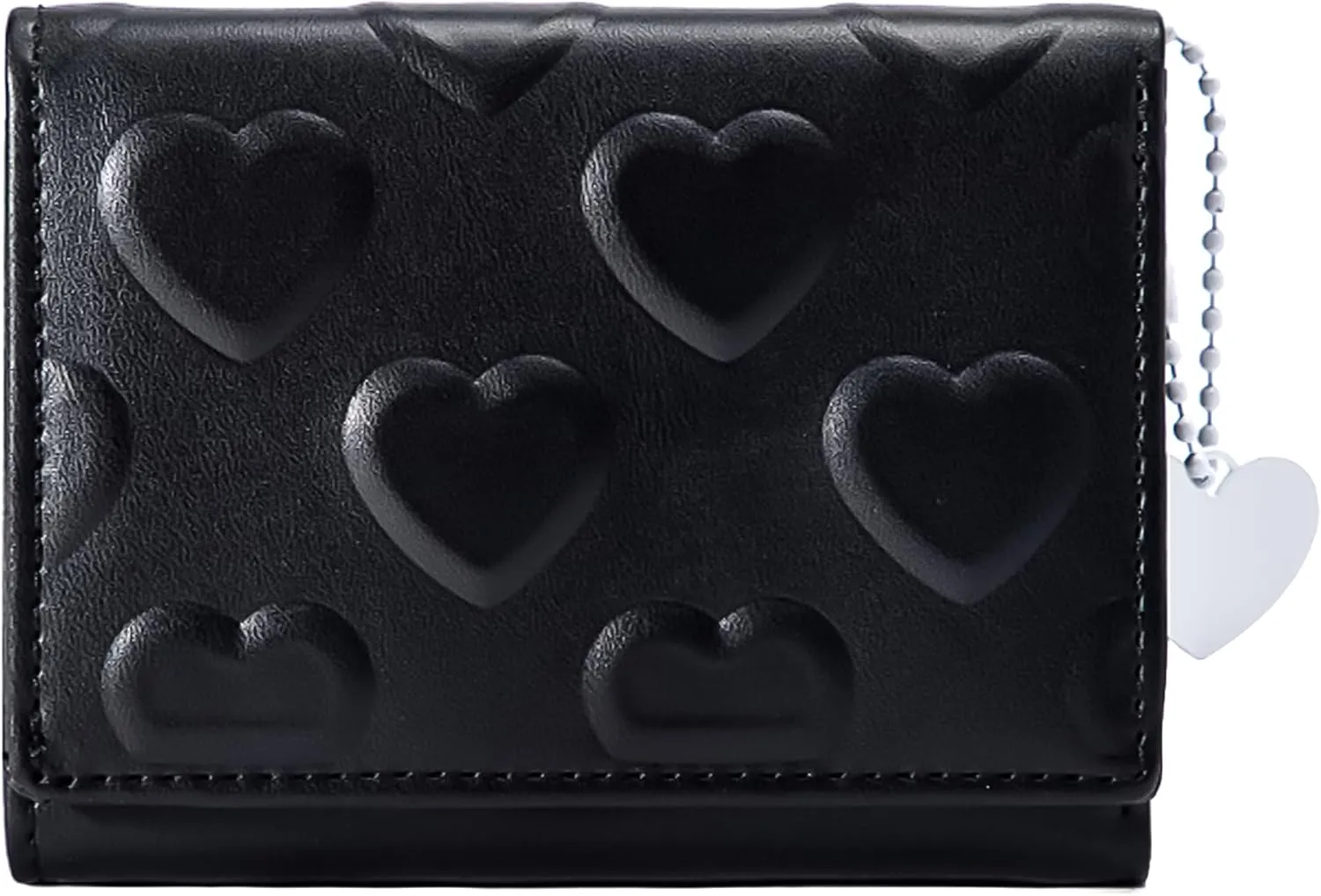 Womens Wallet Small Trifold Slim Leather Cute Wallet Cash Pocket with Heart chain Coin Purse ID Window Card Holder for Girls and Ladies (Black)