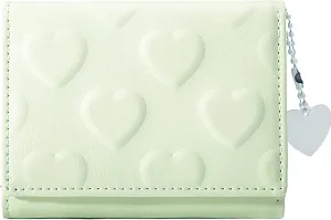 Womens Wallet Small Trifold Slim Leather Cute Wallet Cash Pocket with Heart chain Coin Purse ID Window Card Holder for Girls and Ladies (Green)