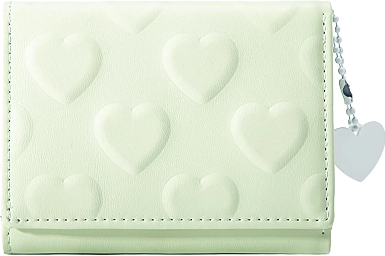 Womens Wallet Small Trifold Slim Leather Cute Wallet Cash Pocket with Heart chain Coin Purse ID Window Card Holder for Girls and Ladies (Green)