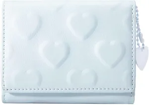 Womens Wallet, Small Trifold Slim Leather Cute Wallet Cash Pocket with Heart chain Coin Purse ID Window Card Holder for Girls and Ladies (Sky Blue)
