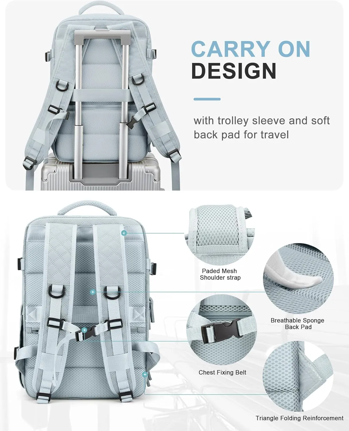 WONHOX Large Travel Backpack Carry on Flight Approved Laptop Work Business Backpack for Women Men Mochila de Viaje