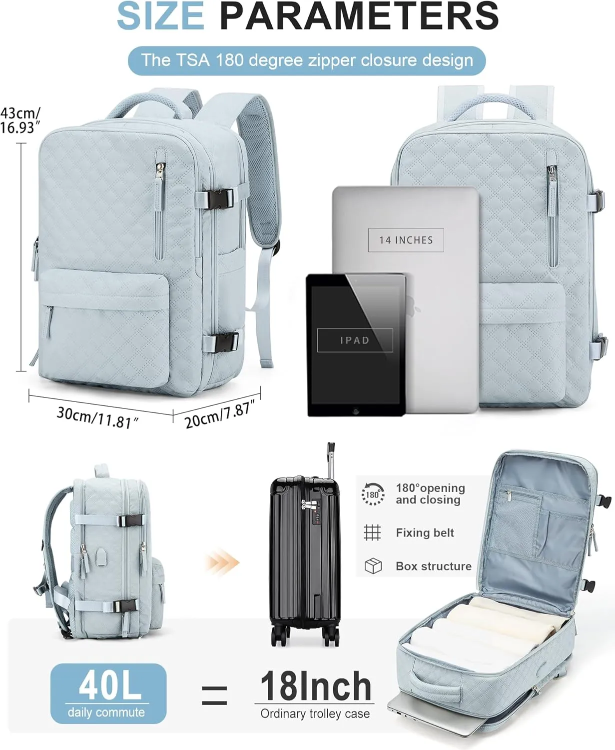 WONHOX Large Travel Backpack Carry on Flight Approved Laptop Work Business Backpack for Women Men Mochila de Viaje