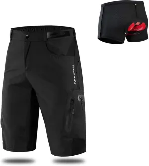 WOSAWE Men's Baggy Cycling Shorts Quick Dry Mountain Bike Bottoms MTB Padded Shorts with 7 Pockets