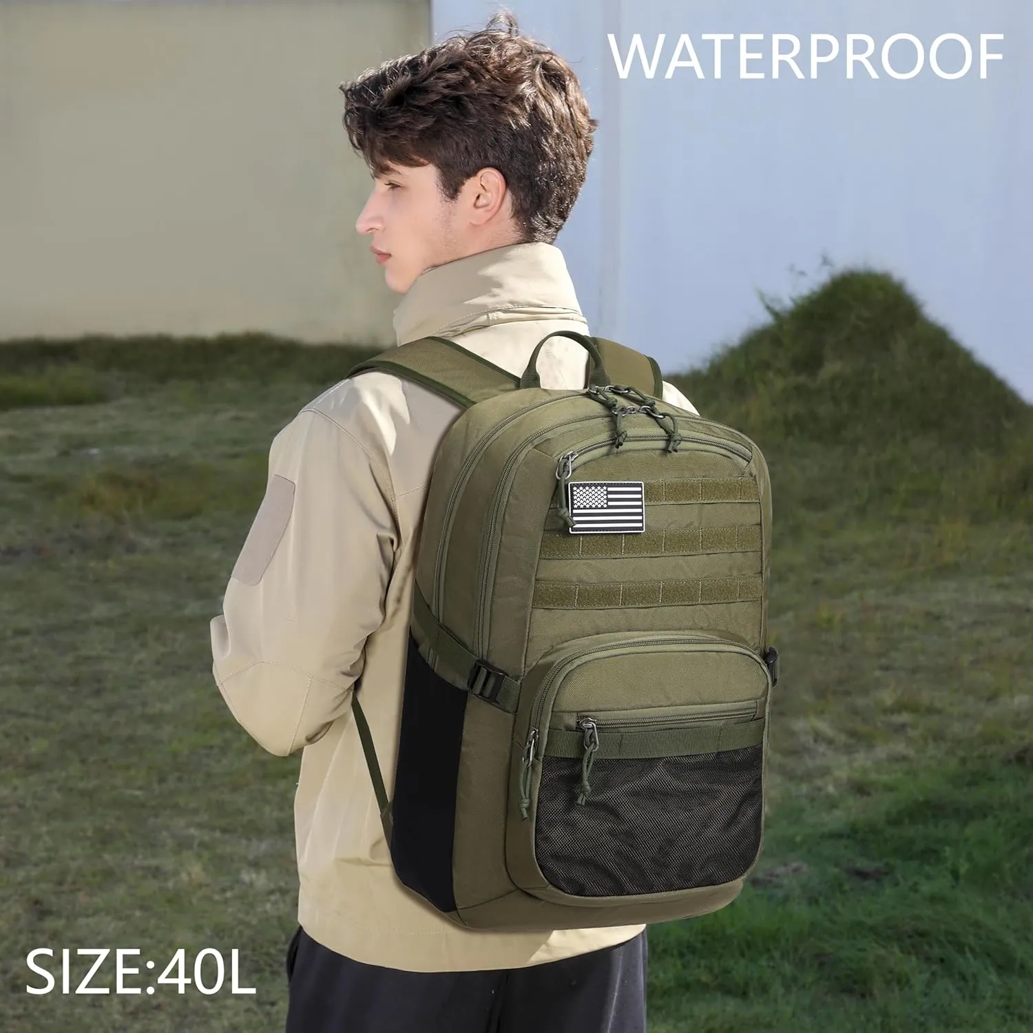 Wotony Military Tactical Backpack for Men Army 3 Days Assault Pack Bag with Molle System for Outdoor Adventures (Military green, 40L)