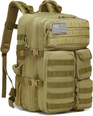 Wotony Tactical Backpack - Military waterproof backpack with multiple pockets and tactical gear for the outdoors (khaki, 45L)