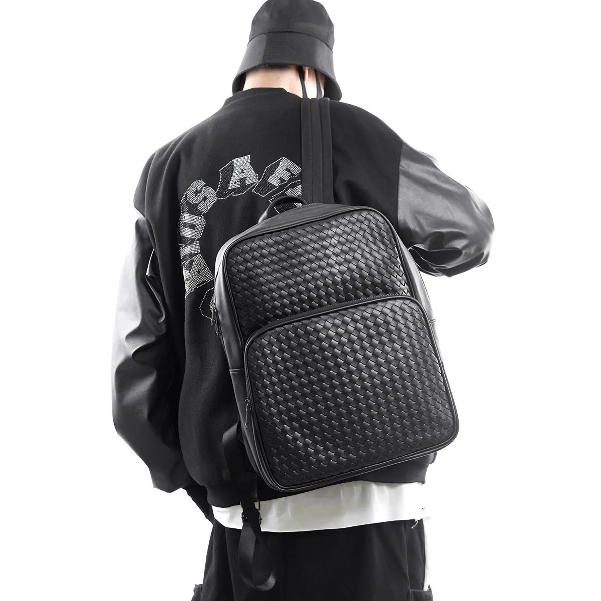 Woven Leather Backpack with Laptop Compartment