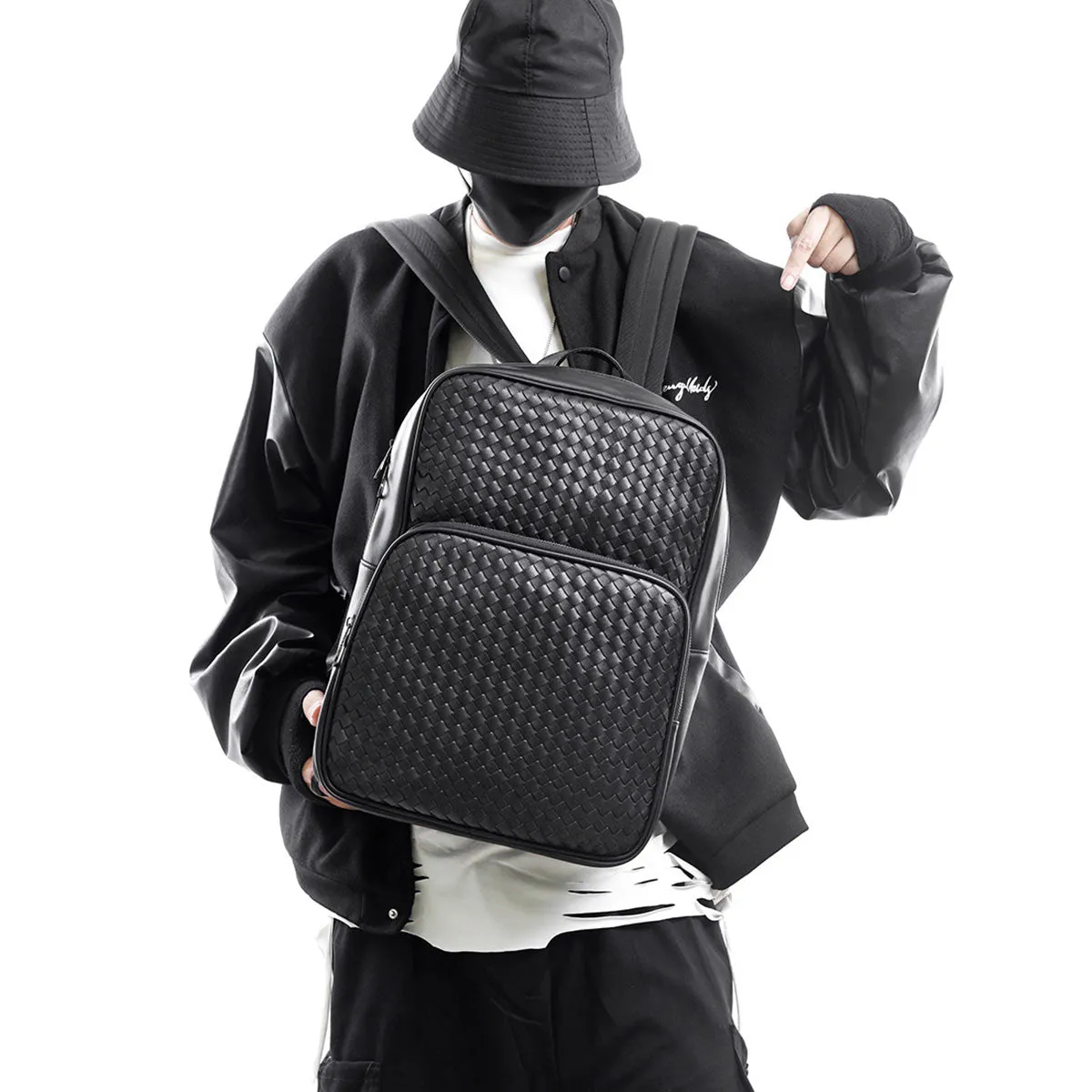 Woven Leather Backpack with Laptop Compartment