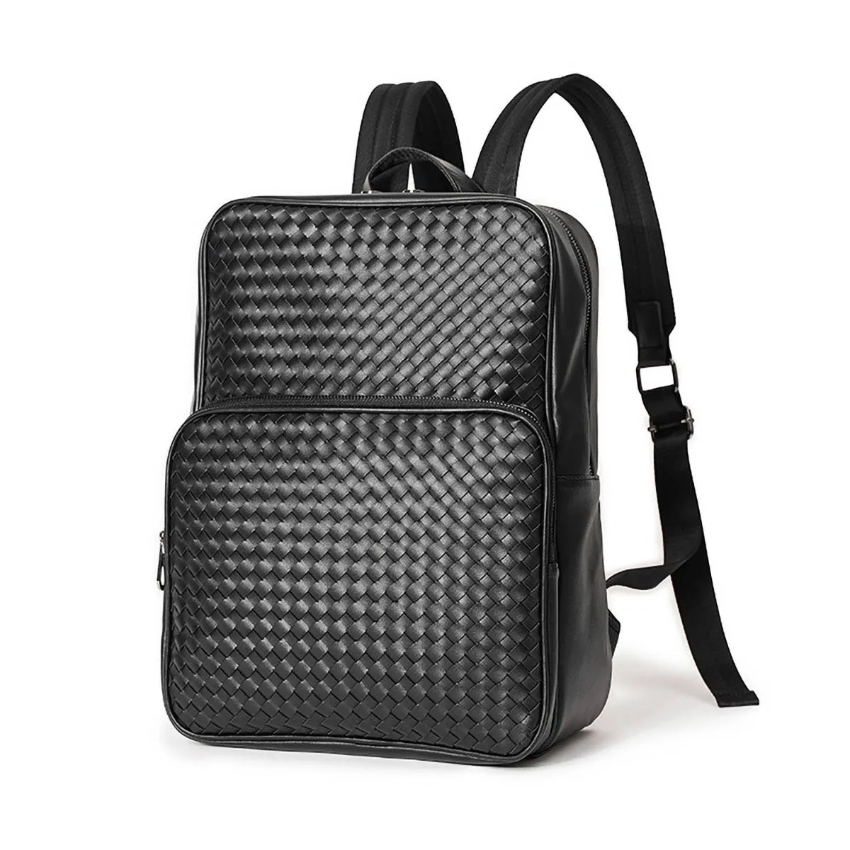 Woven Leather Backpack with Laptop Compartment