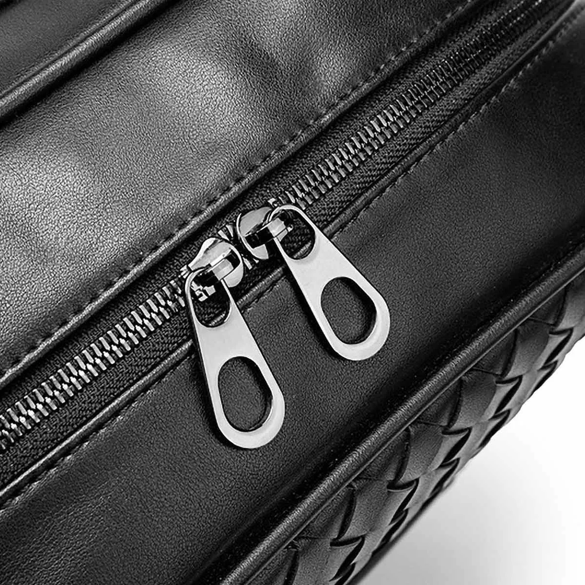 Woven Leather Backpack with Laptop Compartment