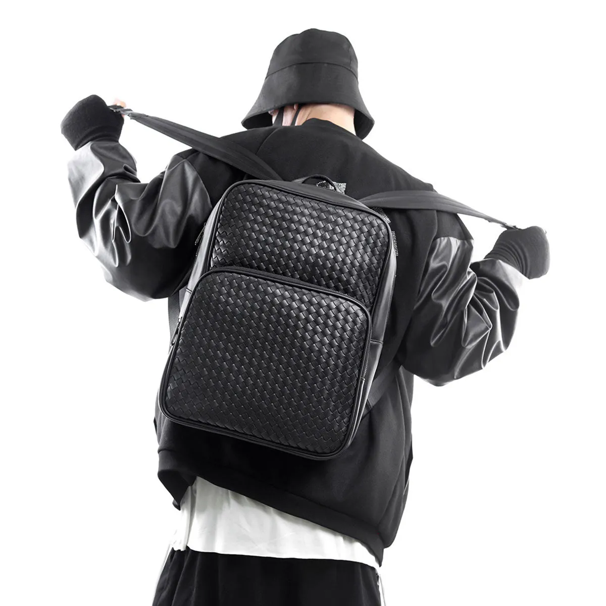 Woven Leather Backpack with Laptop Compartment