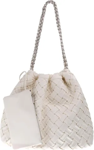 Woven Leather Hobo Handbag for Women with Purses, Large Woven Tote Bag Shoulder Bags 2pcs Purses Set