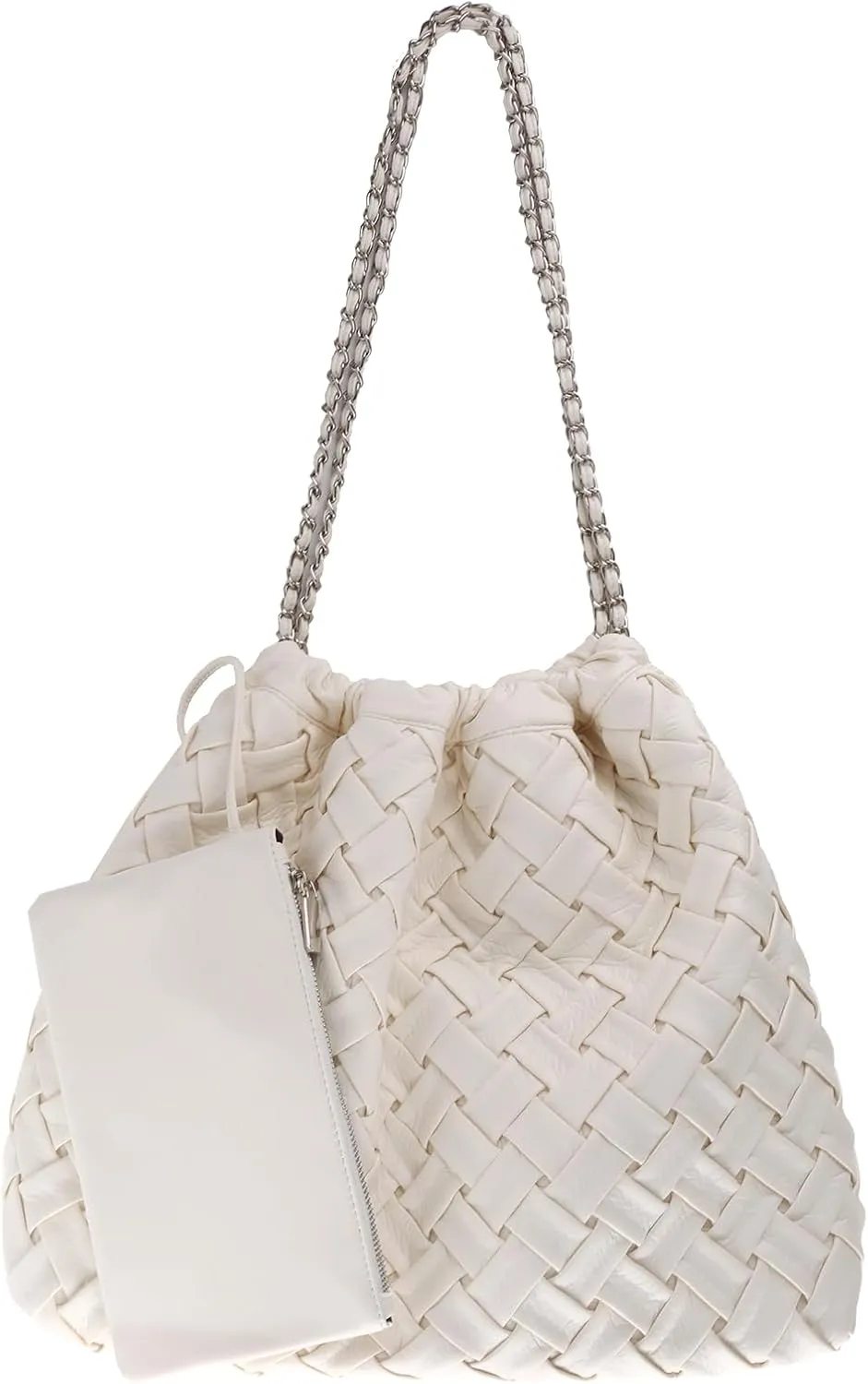 Woven Leather Hobo Handbag for Women with Purses, Large Woven Tote Bag Shoulder Bags 2pcs Purses Set