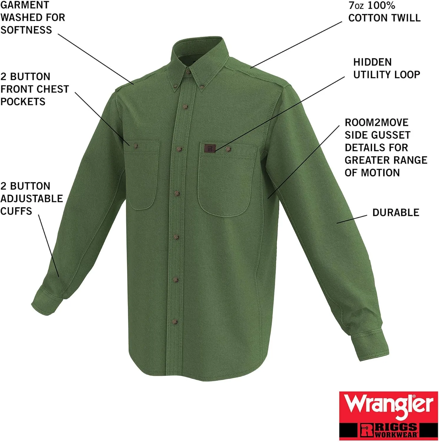 Wrangler Men's Riggs Workwear Logger Twill Long Sleeve Work Shirt