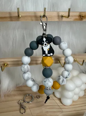 Wristlet with Keychain-Collie GreyMarble