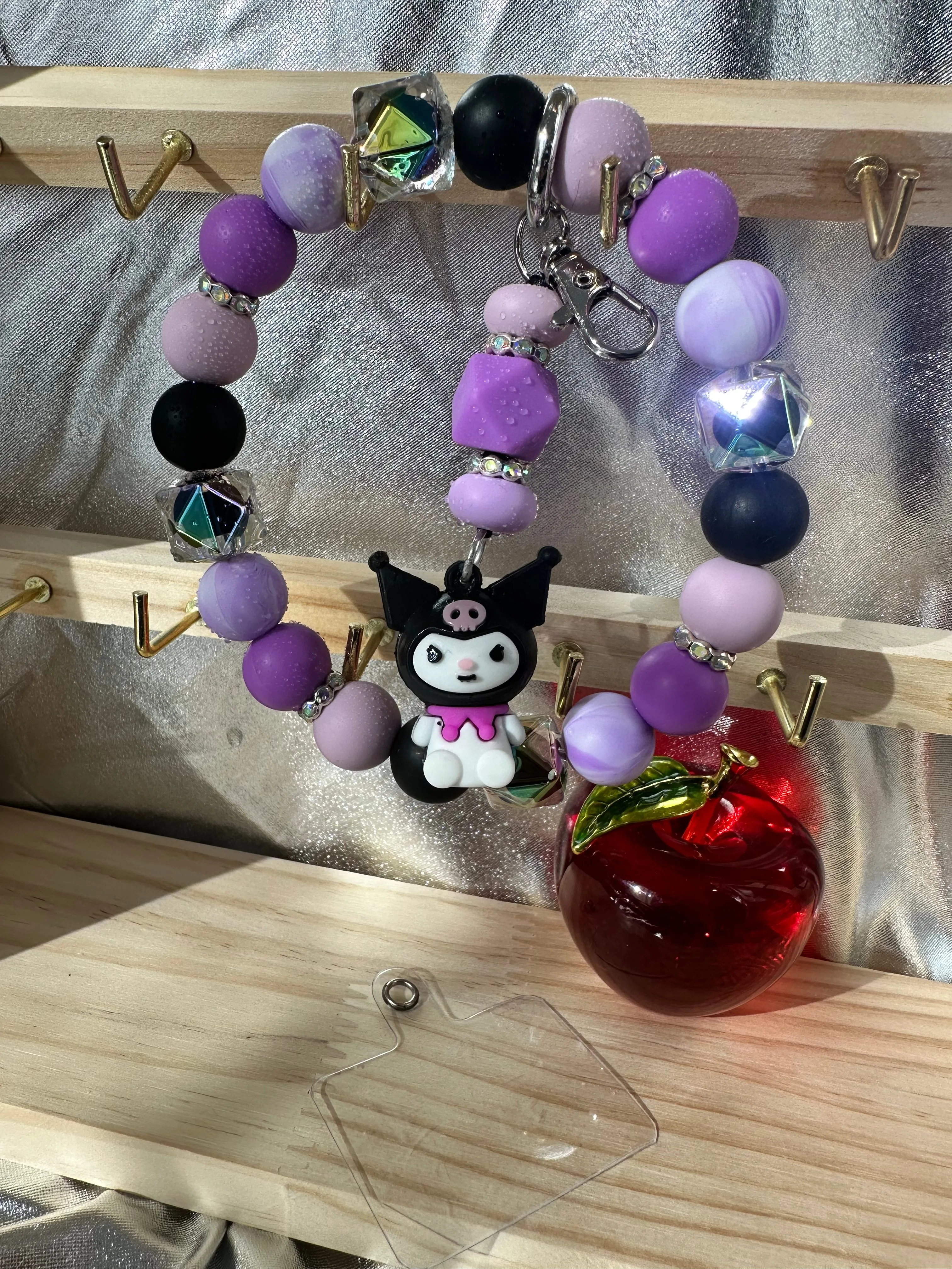 Wristlet with Keychain-Cutesy Skull Bunny Purple Galaxy