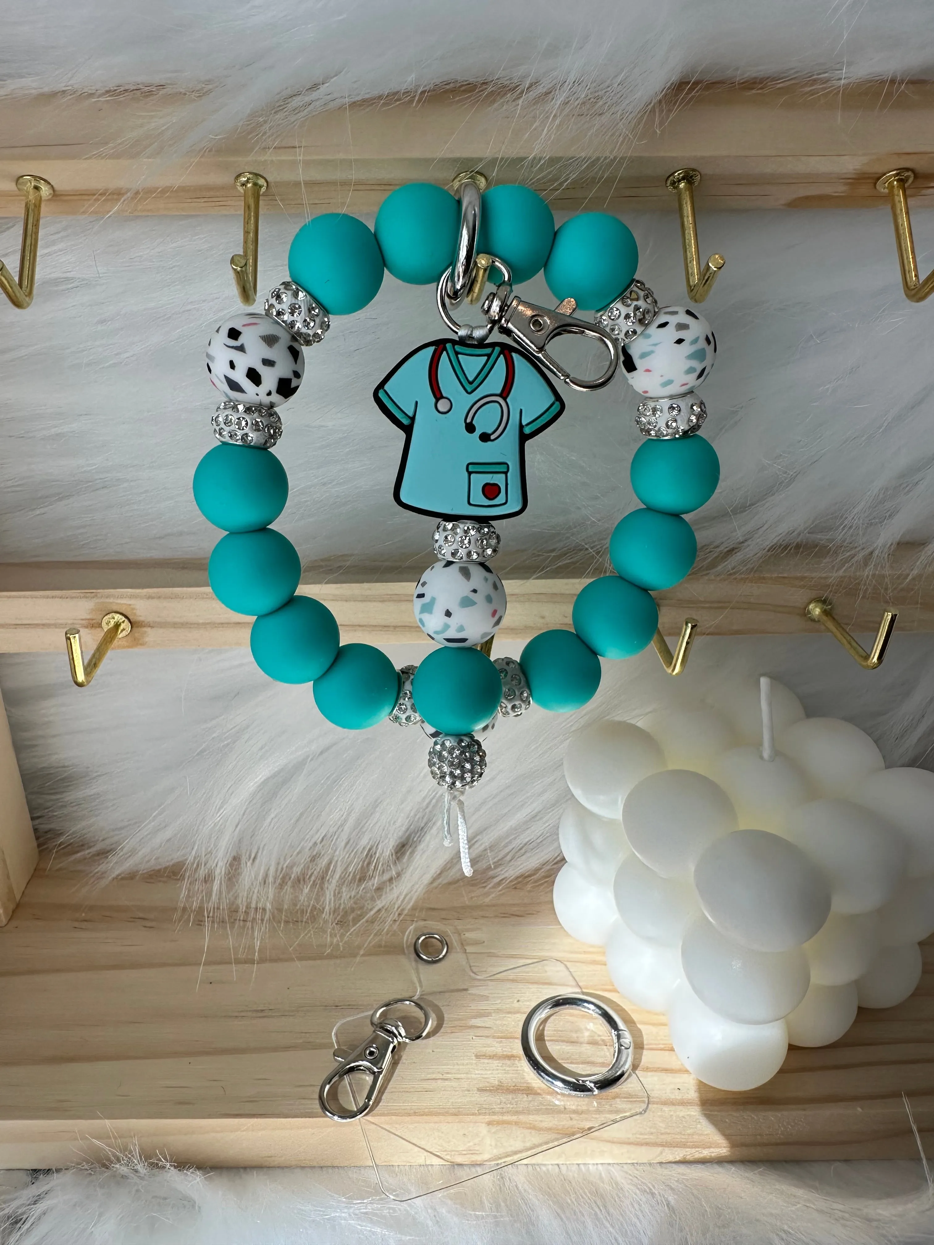 Wristlet with Keychain-Teal Scrub Top