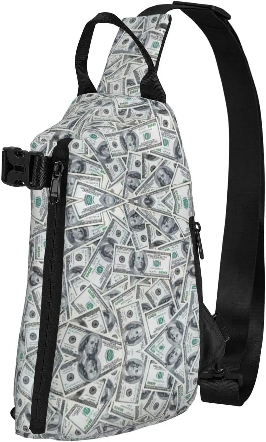 WURTON Funny Dollar Money Print Crossbody Backpack Cross Pack Lightweight Sling Bag Travel, Hiking