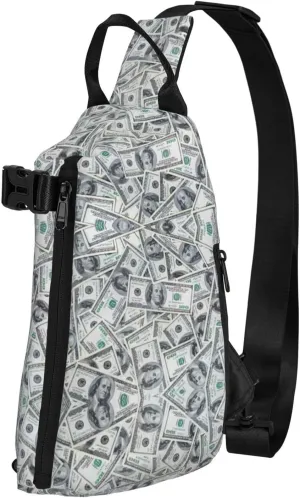 WURTON Funny Dollar Money Print Crossbody Backpack Cross Pack Lightweight Sling Bag Travel, Hiking