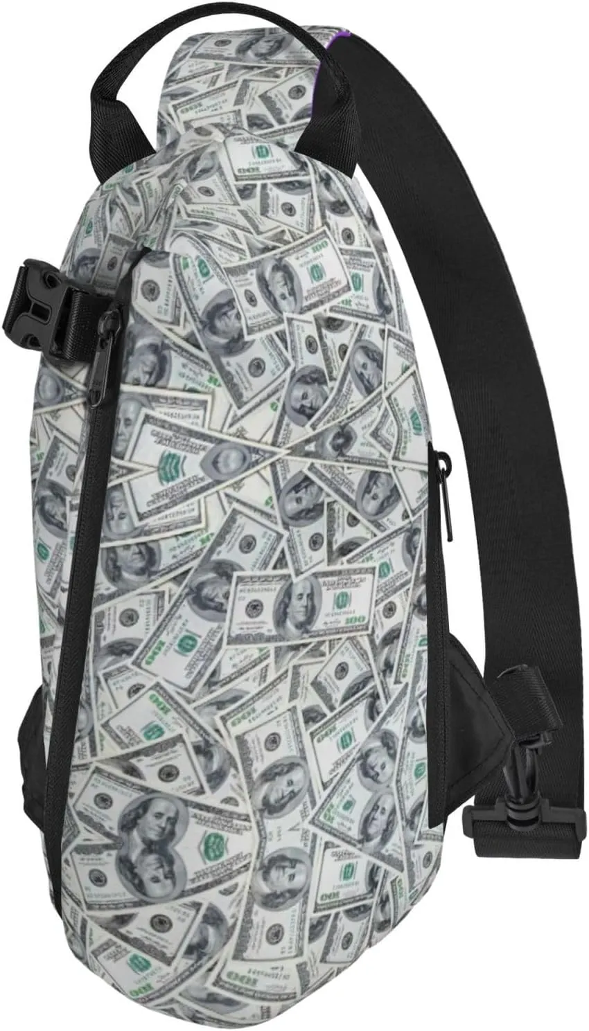WURTON Funny Dollar Money Print Crossbody Backpack Cross Pack Lightweight Sling Bag Travel, Hiking
