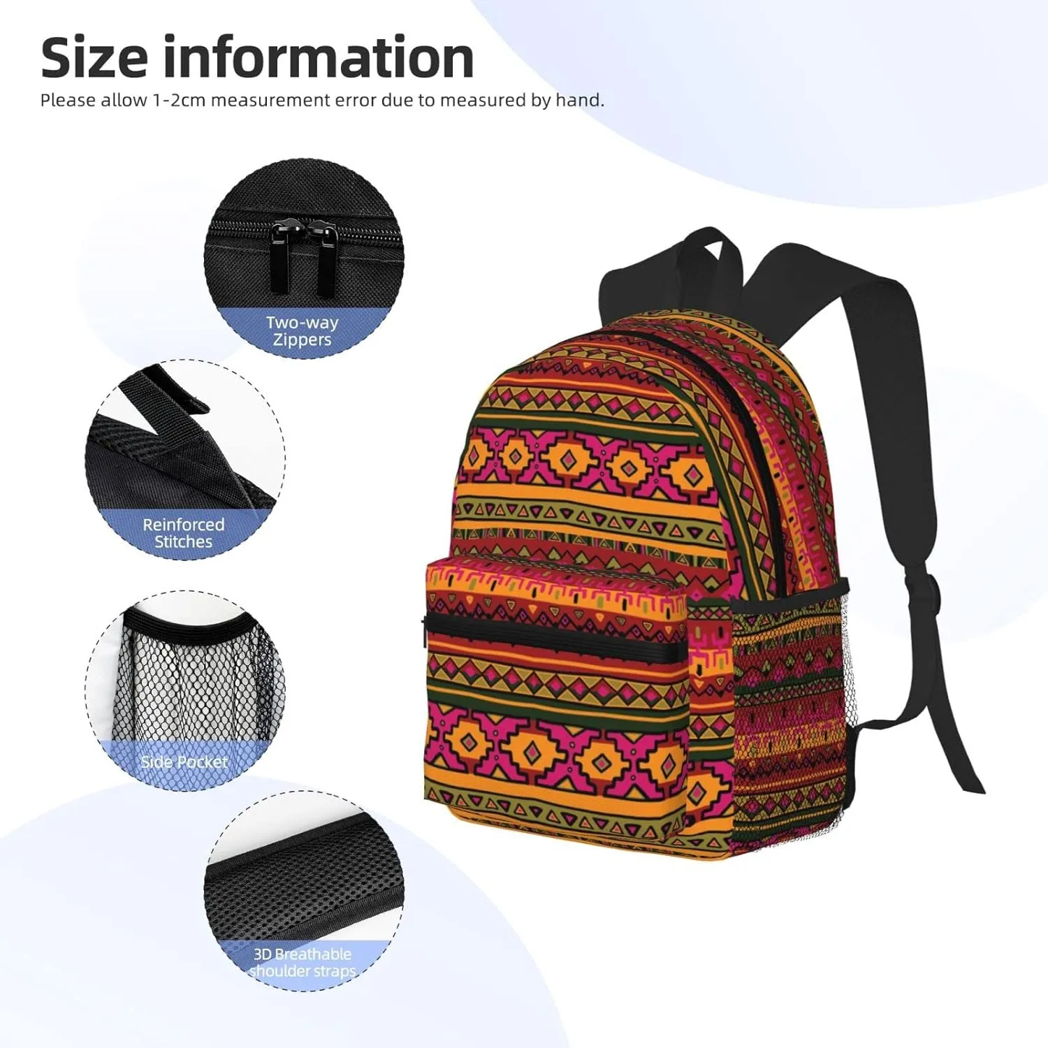 Wurton Mexican Folk Art Boho Print Multipurpose Casual Bag With Fashionable Travel,Work Outdoor Activities Backpack