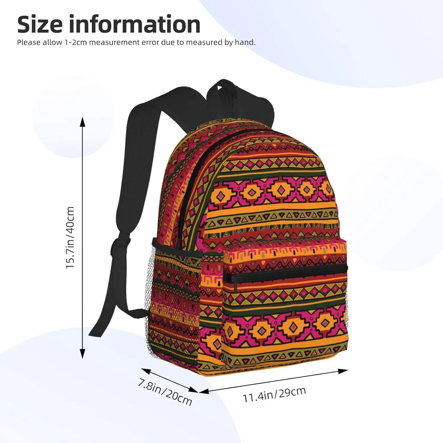 Wurton Mexican Folk Art Boho Print Multipurpose Casual Bag With Fashionable Travel,Work Outdoor Activities Backpack