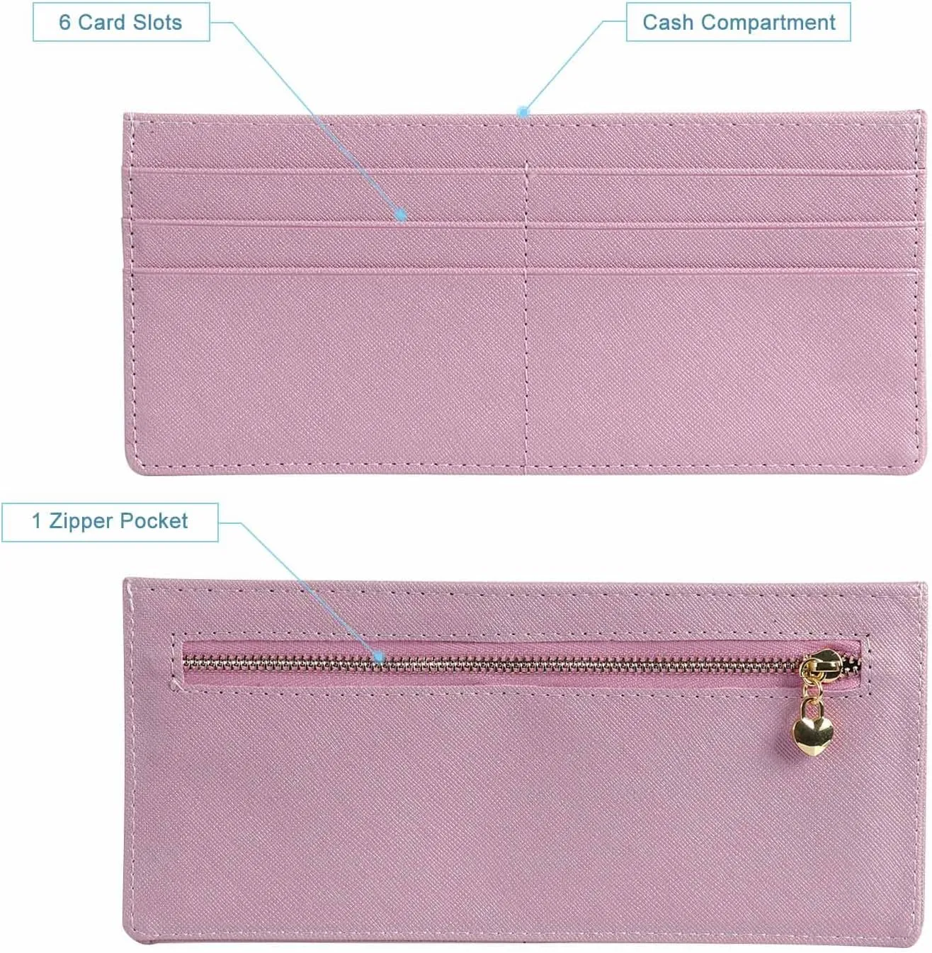 XEYOU Womens Credit Card Wallet Slim Long Zipper Pocket Purse for Coin, Cash, Receipt Multi-function Card Wallet for Ladies