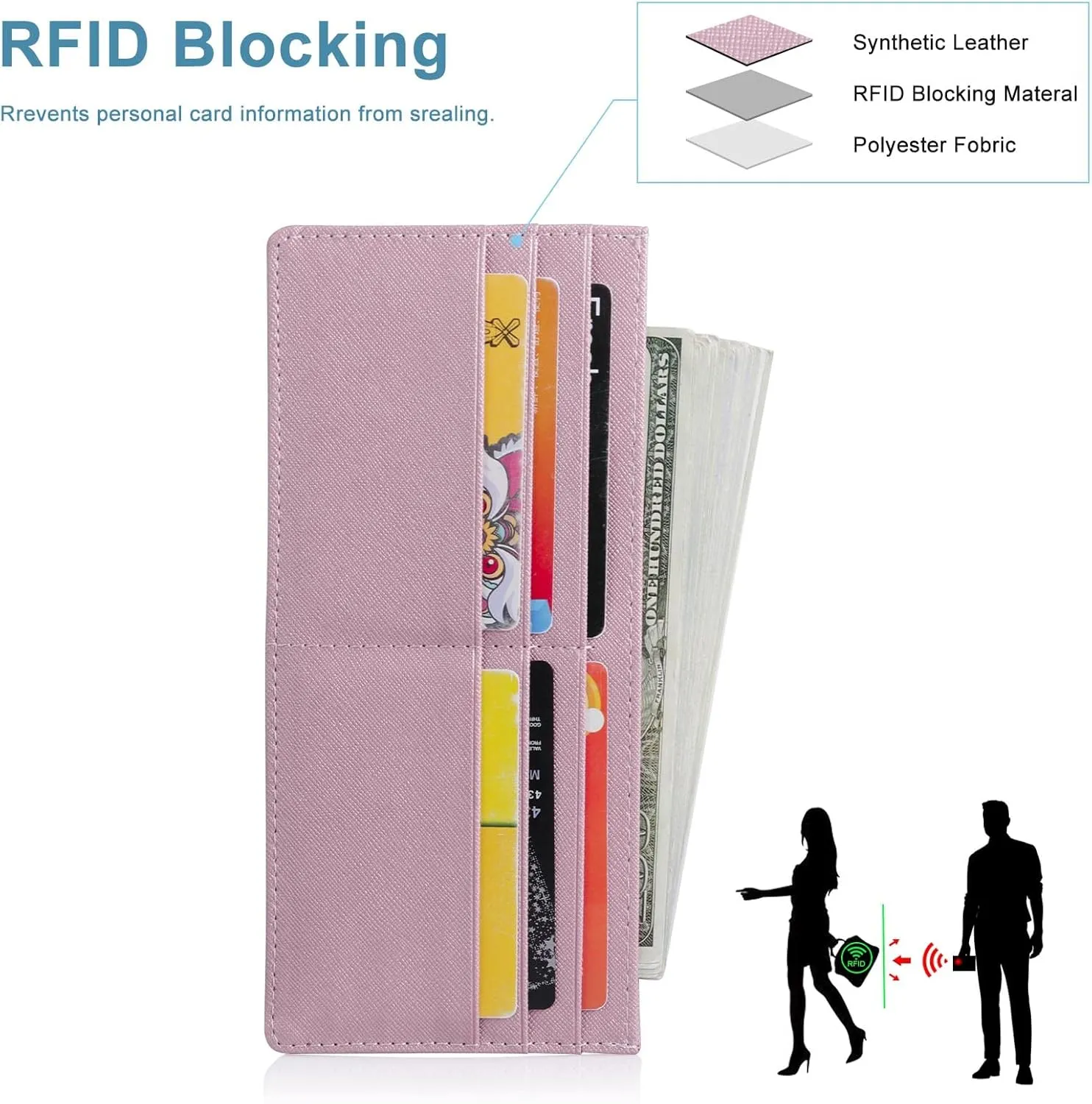 XEYOU Womens Credit Card Wallet Slim Long Zipper Pocket Purse for Coin, Cash, Receipt Multi-function Card Wallet for Ladies