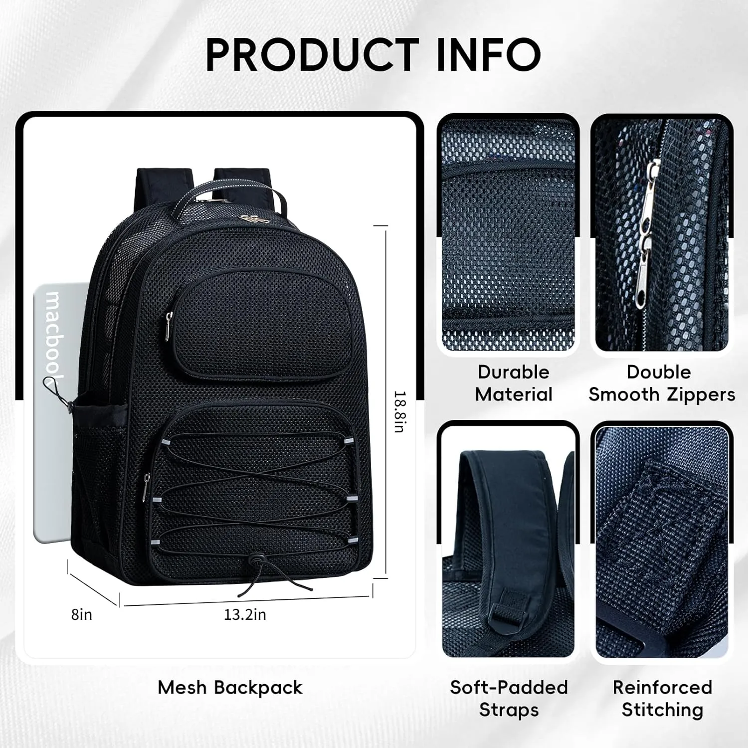 XLarge Mesh Backpack for School 33L See Through Stylish Heavy Duty Backpack for Boys Girls Kids Beach Travel Hiking Outdoor Sport(Black)