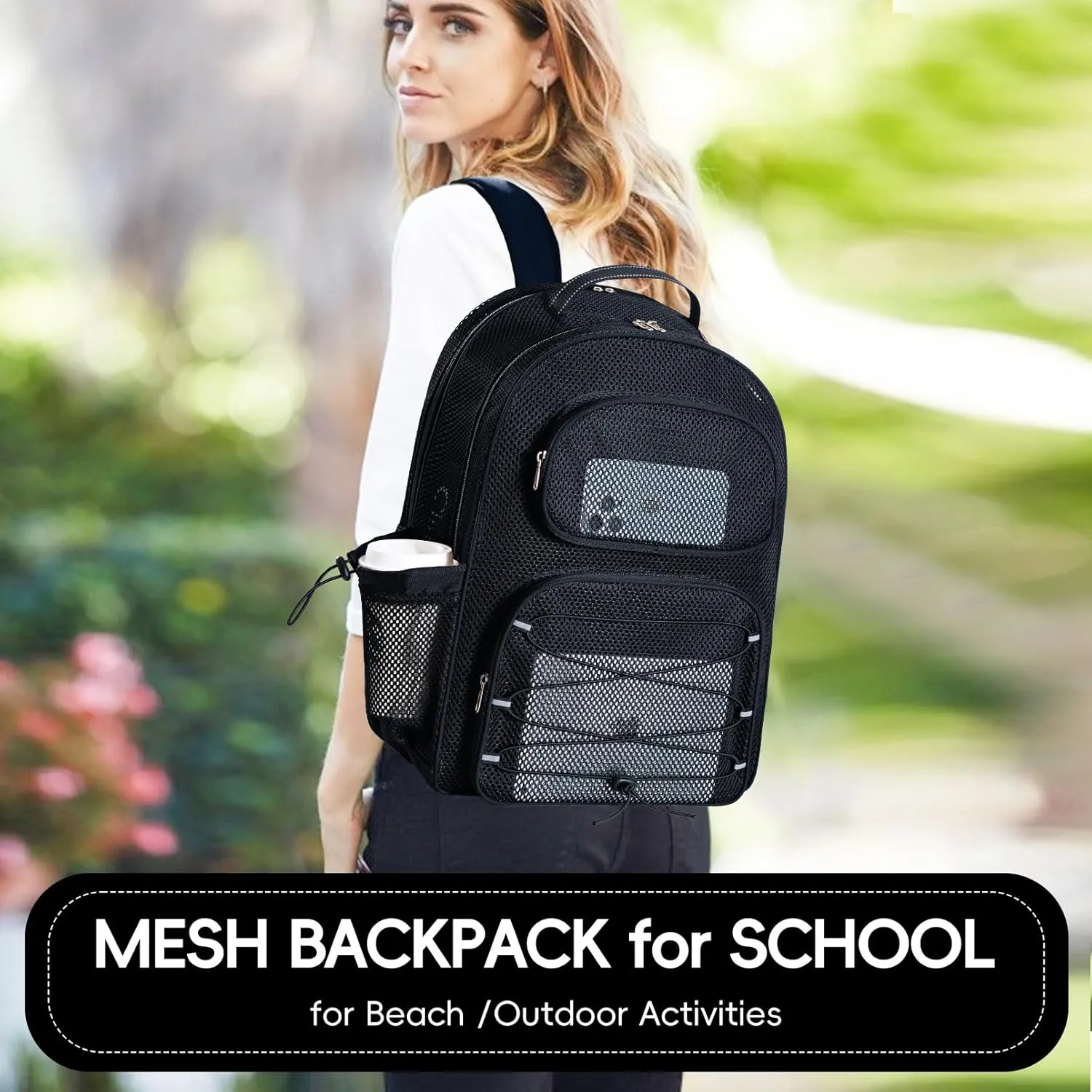 XLarge Mesh Backpack for School 33L See Through Stylish Heavy Duty Backpack for Boys Girls Kids Beach Travel Hiking Outdoor Sport(Black)