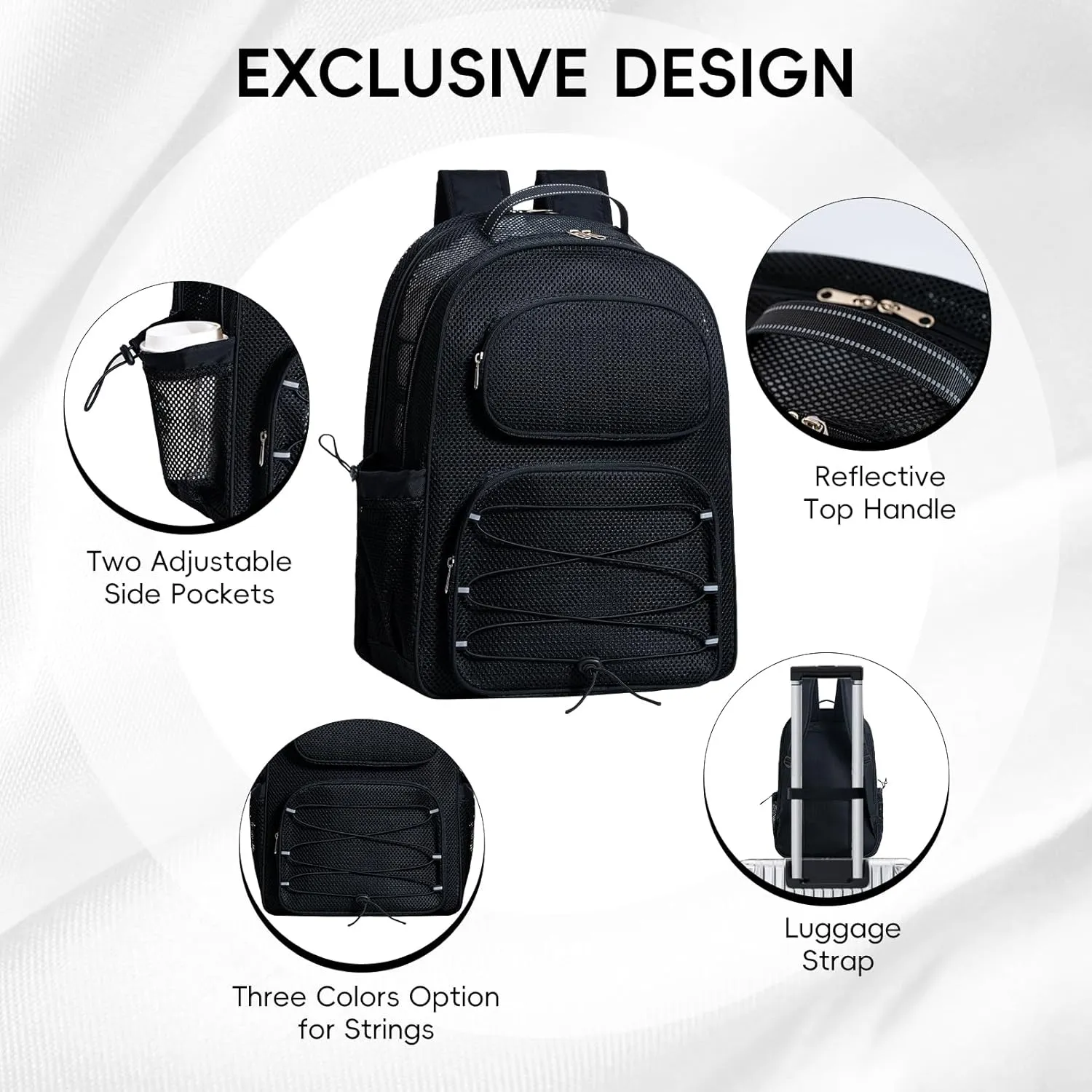 XLarge Mesh Backpack for School 33L See Through Stylish Heavy Duty Backpack for Boys Girls Kids Beach Travel Hiking Outdoor Sport(Black)