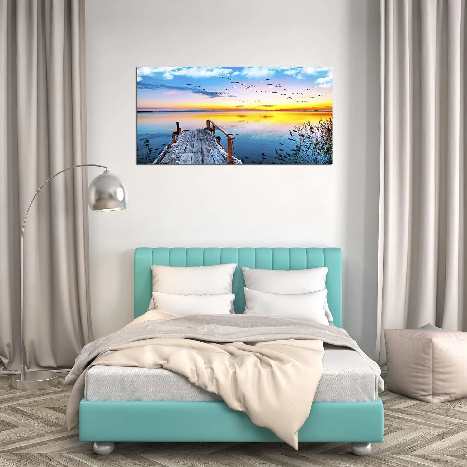XXMWallArt FC2250 Jetty In The Sunset Lake Wall Art Canvas Prints Painting Nature Pictures Framed Landscape Paintings Canvas Wall Art for Living Room Bedroom Kitchen Home and Office Wall Decor