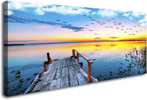 XXMWallArt FC2250 Jetty In The Sunset Lake Wall Art Canvas Prints Painting Nature Pictures Framed Landscape Paintings Canvas Wall Art for Living Room Bedroom Kitchen Home and Office Wall Decor