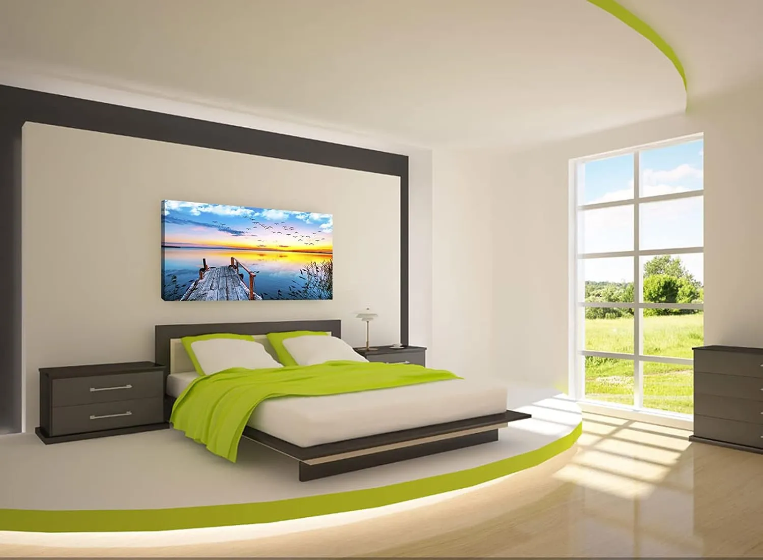 XXMWallArt FC2250 Jetty In The Sunset Lake Wall Art Canvas Prints Painting Nature Pictures Framed Landscape Paintings Canvas Wall Art for Living Room Bedroom Kitchen Home and Office Wall Decor