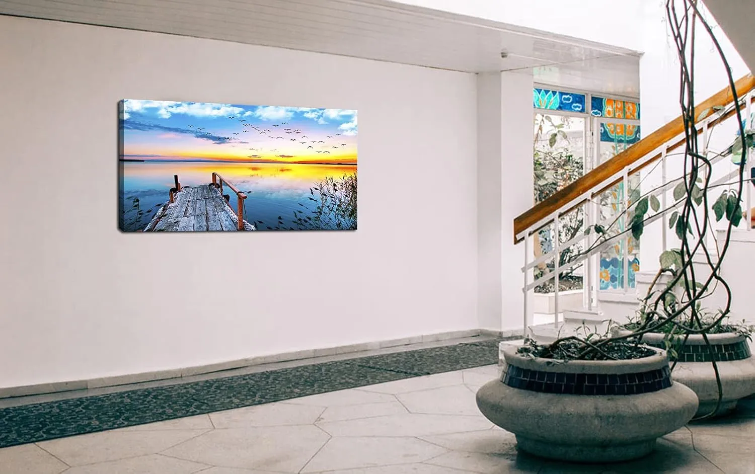 XXMWallArt FC2250 Jetty In The Sunset Lake Wall Art Canvas Prints Painting Nature Pictures Framed Landscape Paintings Canvas Wall Art for Living Room Bedroom Kitchen Home and Office Wall Decor